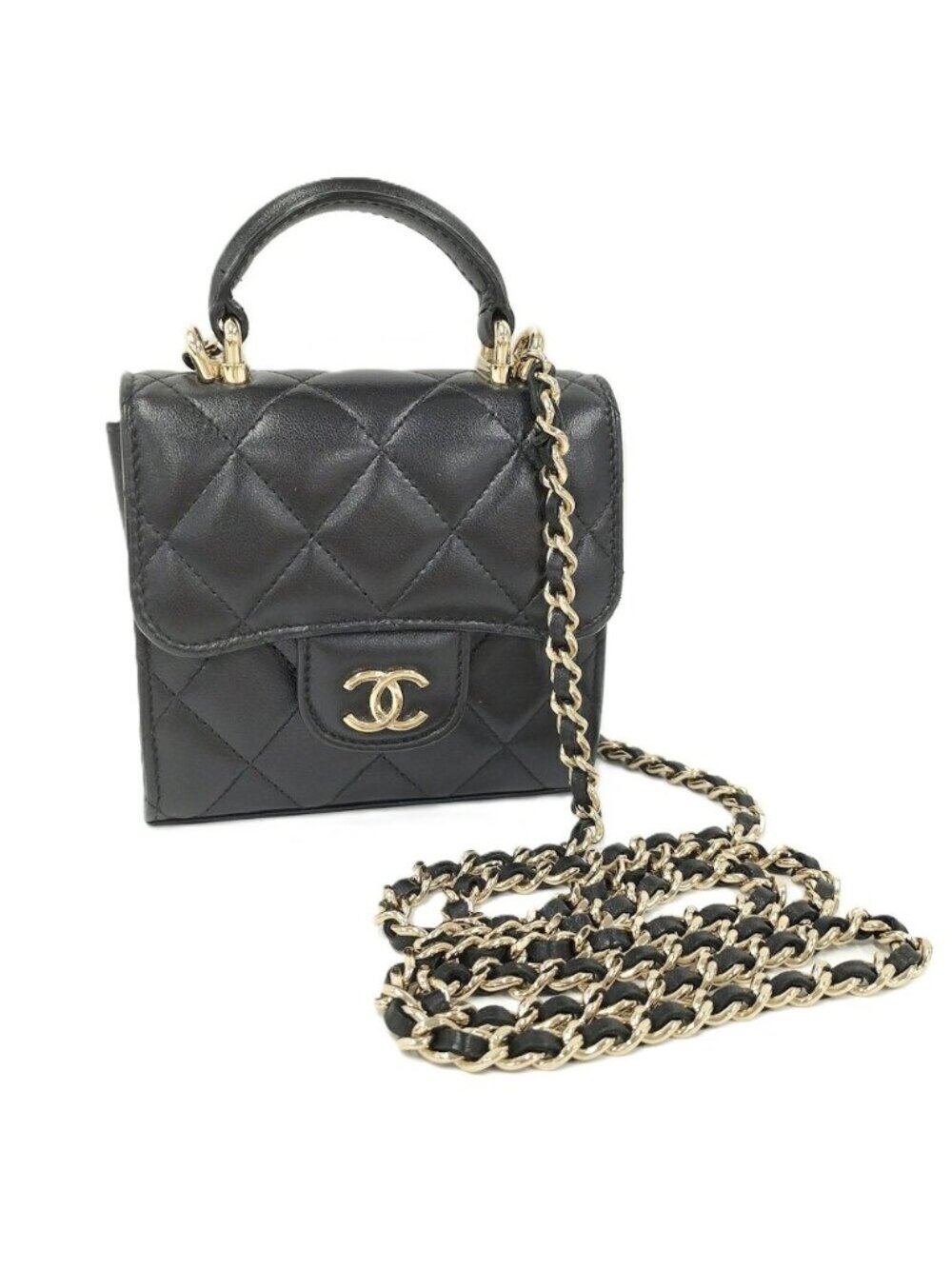 Chanel Mini Quilted Chain Shoulder Bag Leather Black